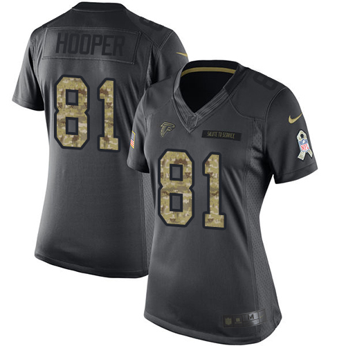 Nike Falcons #81 Austin Hooper Black Women's Stitched NFL Limited 2016 Salute to Service Jersey